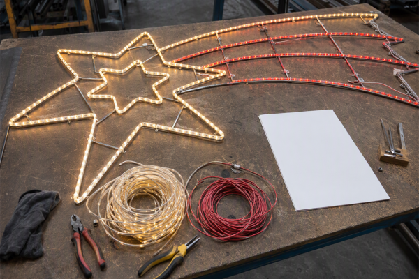 Custom Christmas lighting process from technical drawing to sample and workshop production