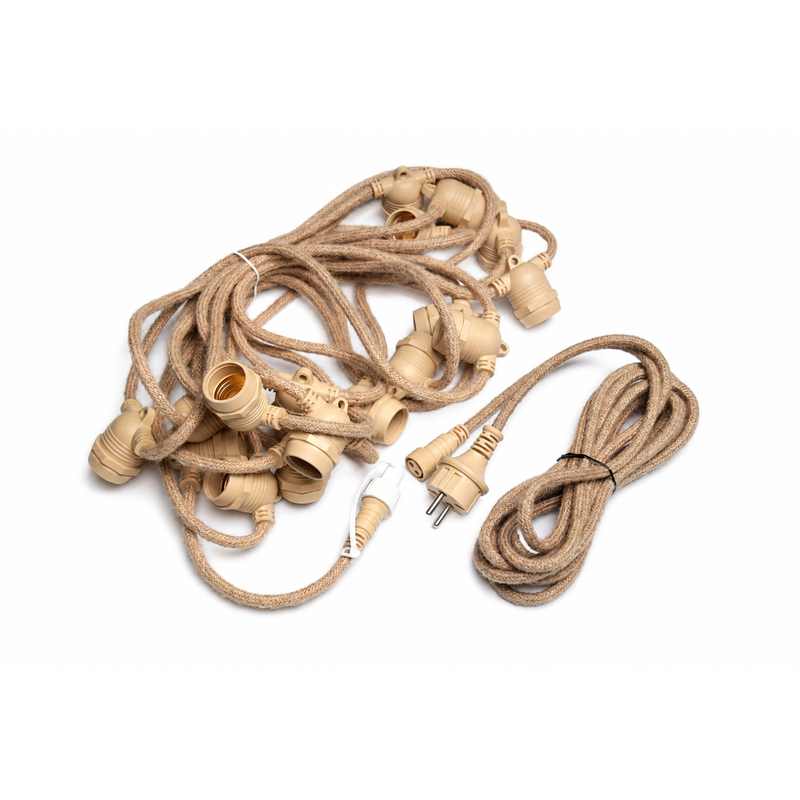 Light Brown Braided Rope S14 LED Festoon String Lights 14.4M Outdoor Waterproof Edison Bulbs Patio Decor