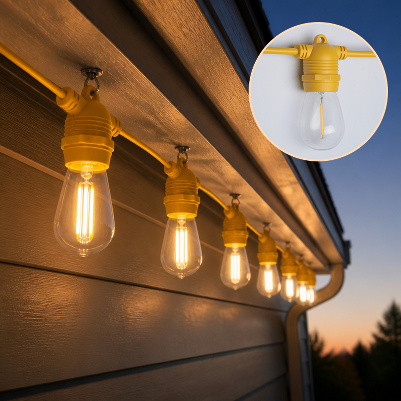 Yellow LED Festoon String Lights 14.4M Outdoor Waterproof Edison Bulbs 7 Color Options Patio Decor