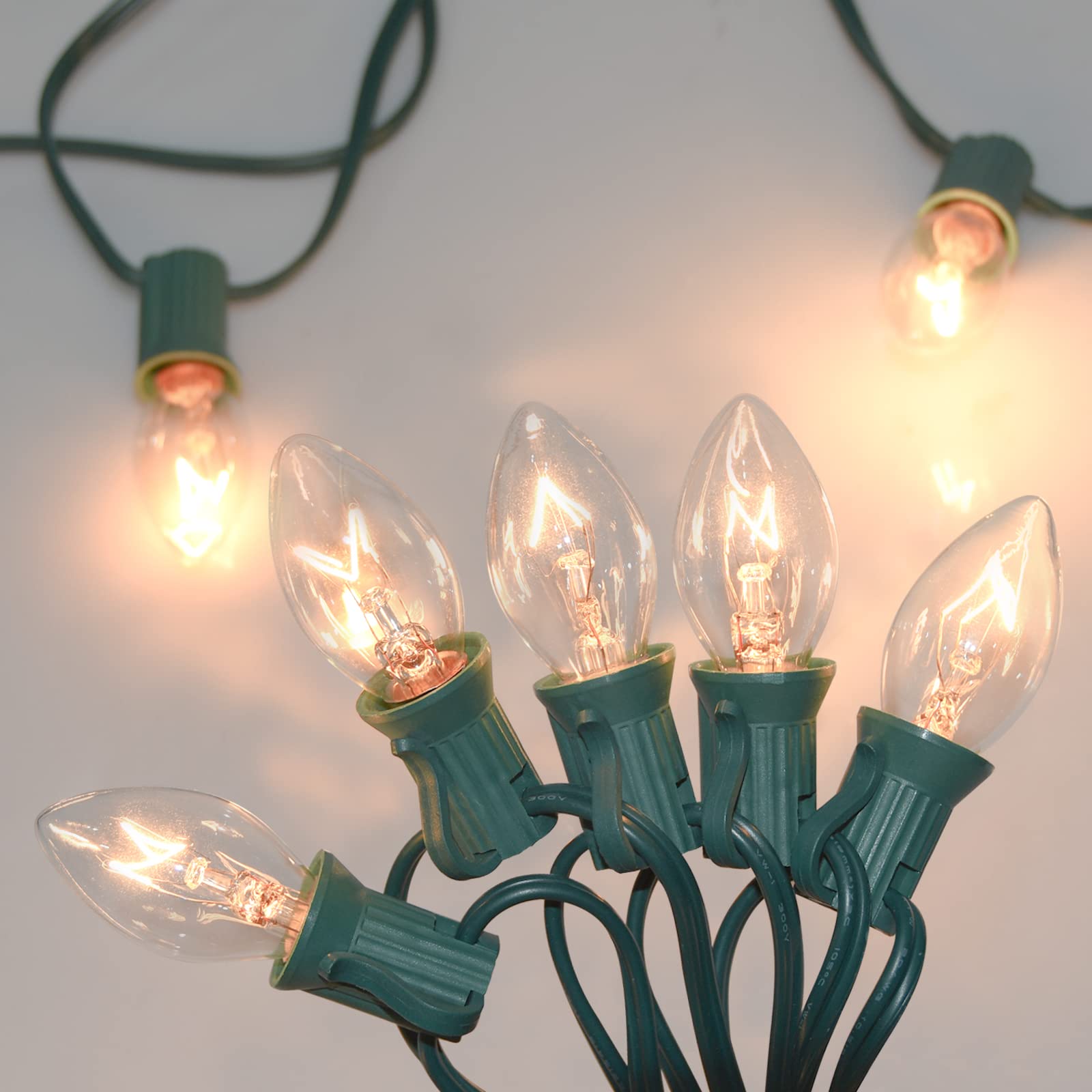 C9 Clear Christmas Lights 25Ft Outdoor Christmas String Lights with 26 Clear Light Bulbs for Outdoor Patio