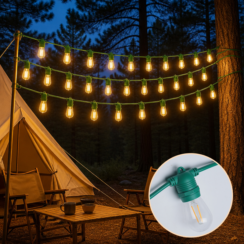 Green S14 LED Festoon String Lights 14.4M Outdoor Waterproof Edison Bulbs 7 Color Options Patio Decor