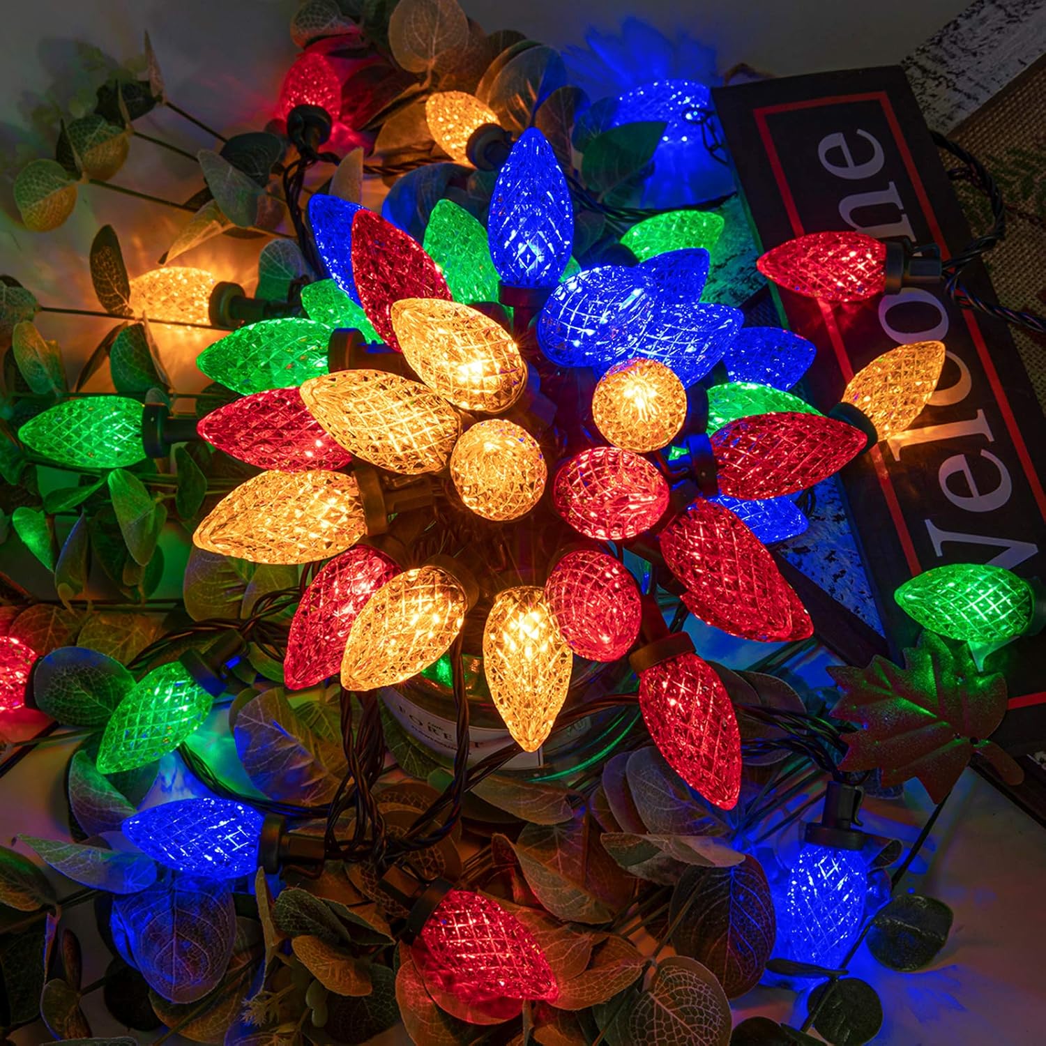 C9 Christmas String Lights Plug in Fairy Twinkle String Lights 8 Modes Timer Function Waterproof Extendable