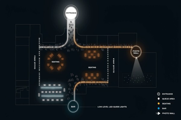 Crowd flow lighting for outdoor viewing venue Crowd flow lighting for outdoor viewing venue