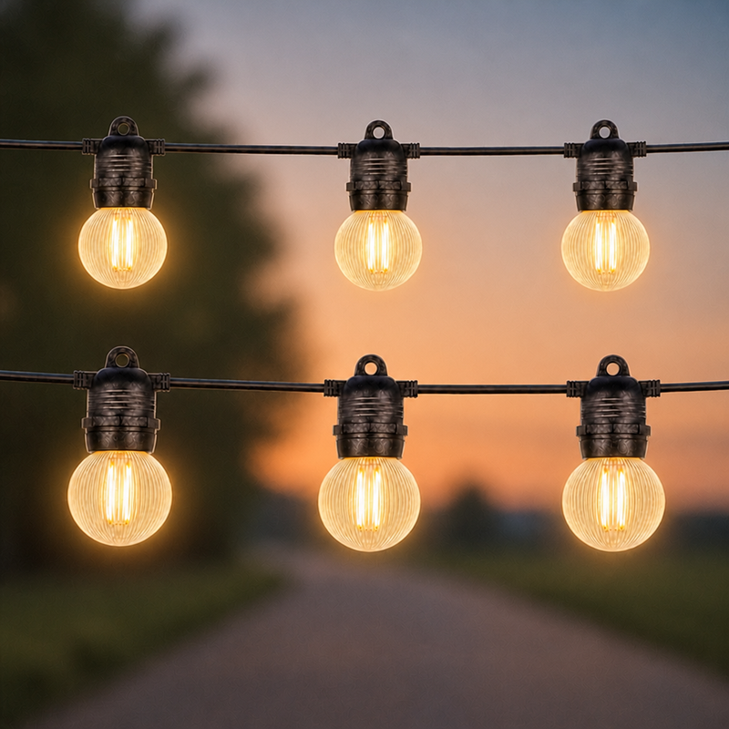 S14 G60 Striped LED String Lights 14.4M 15 E27 Sockets Warm White 2700K Outdoor Patio Wedding Decor