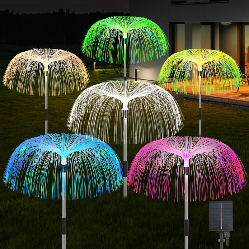 Fiber Optic Jellyfish Solar Garden Lights Outdoor Decor Waterproof Pathway Landscape Lighting for Backyard Patio Parties Lawn Design