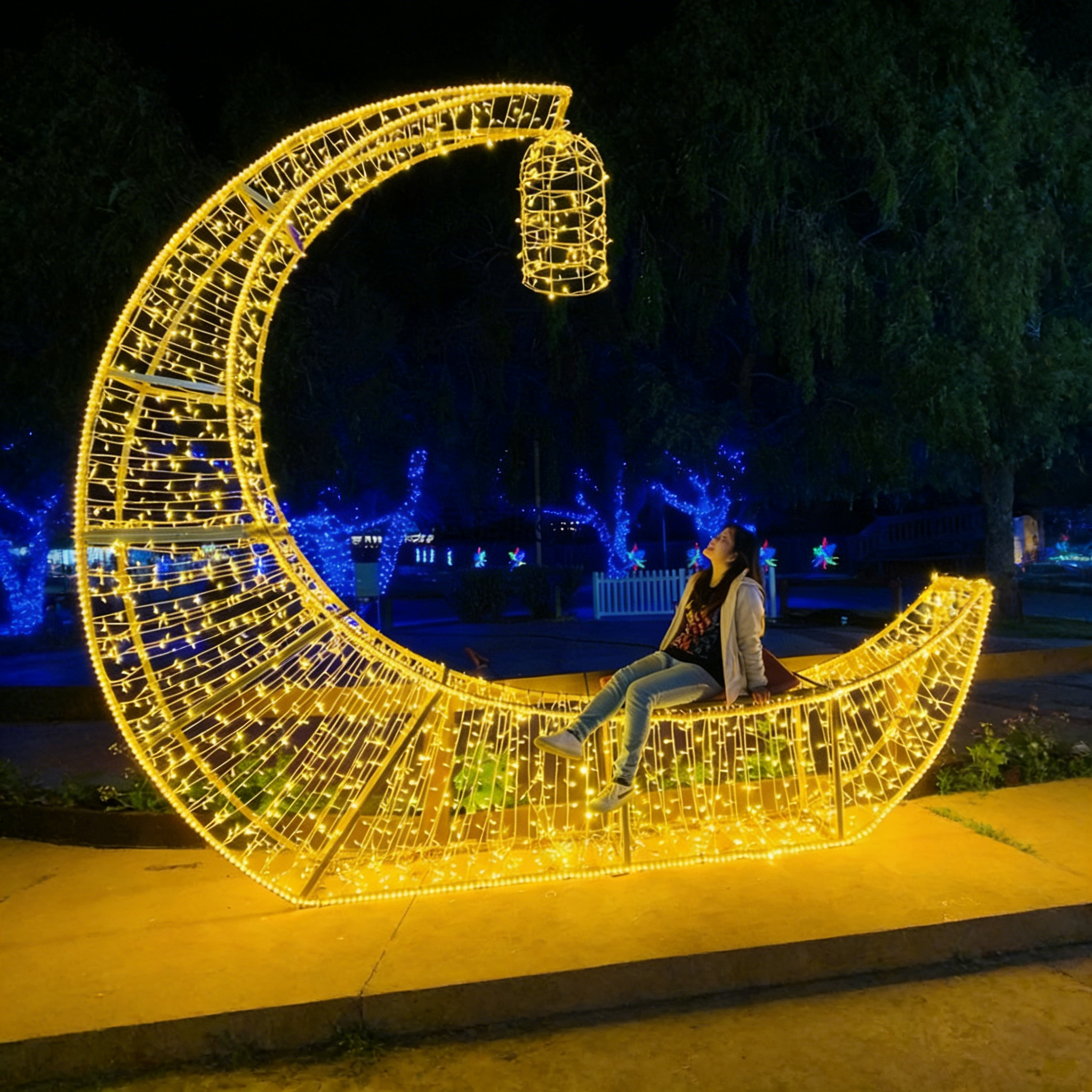 3D Ramadan moon motif light decorative lighting
