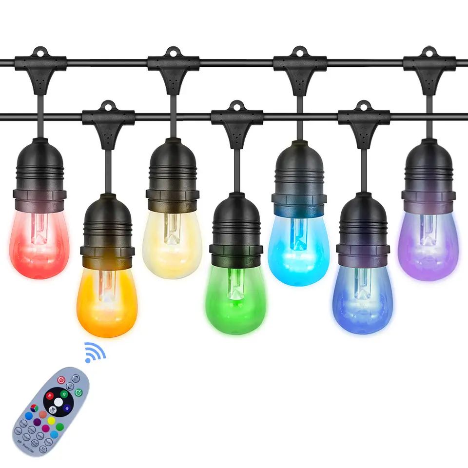 RGB Outdoor String Lights Dimmable Color Changing Waterproof LED Patio Lights with Remote