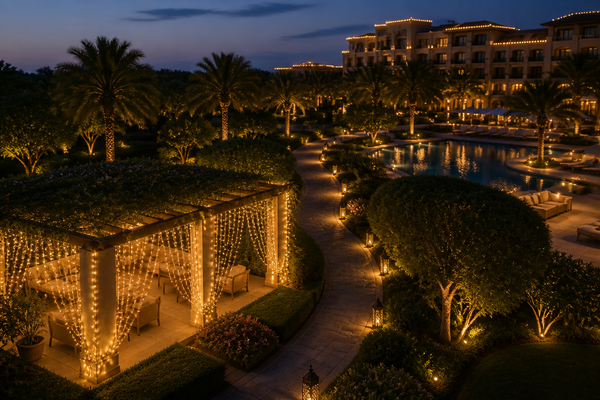 Hotel and Resort Festive Lighting with coordinated luxury themes