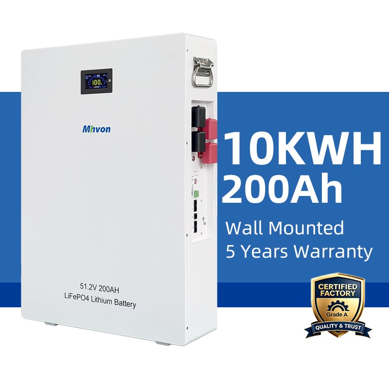 51.2V 200Ah 10kWh LiFePO4 Wall Mounted Solar Battery | MINVON Home Energy Storage Battery for Off Grid Solar System