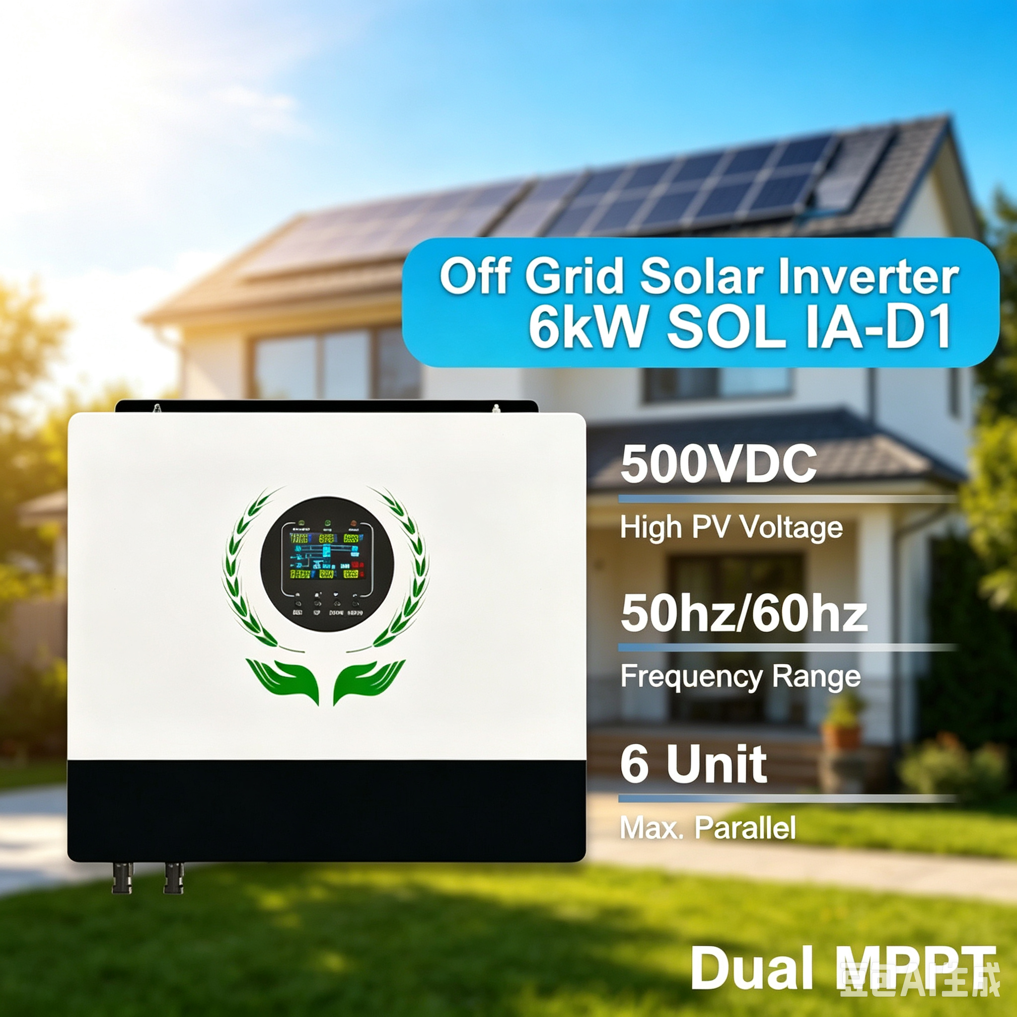 6000VA Off Grid Solar Inverter Pure Sine Wave 48V Hybrid Inverter Parallel Up to 6 Units with MPPT for Home Solar System MINVON SOL IA6000-D1