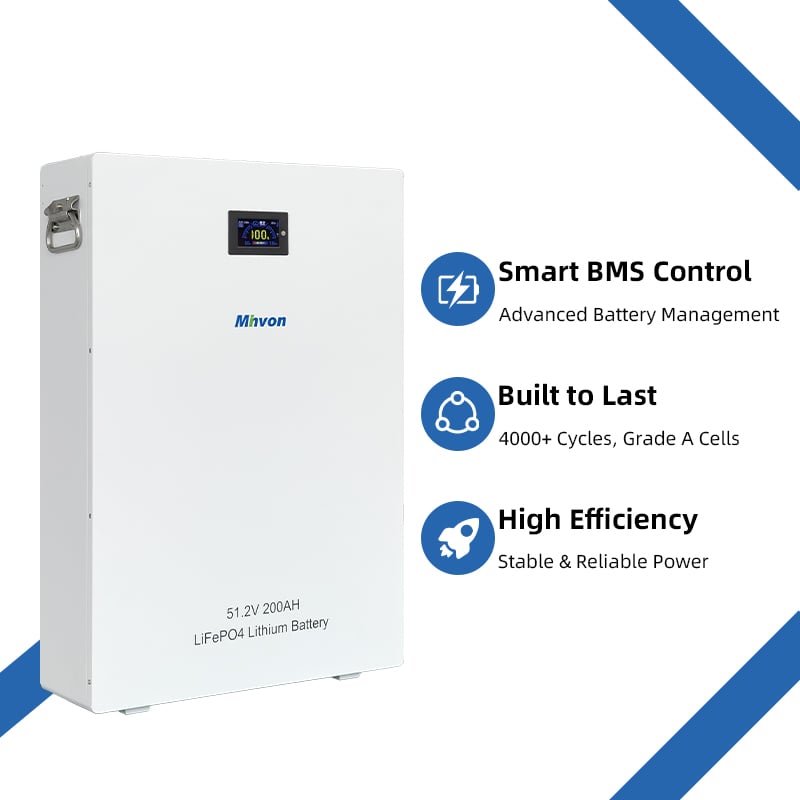 10kWh 51.2V 200Ah Wall Mount Lithium Battery LiFePO4 Rechargeable Battery For Residential Solar Power System