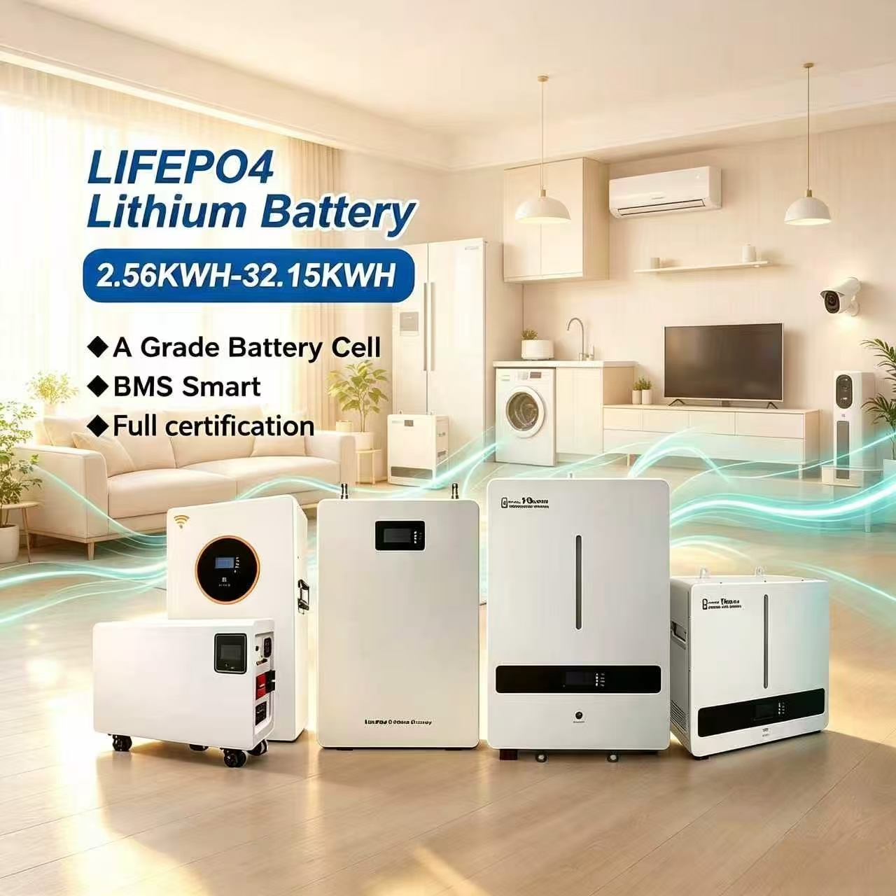 MINVON Wall & Floor Mounted 25.6V/51.2V LiFePO4 Lithium Battery | Home Solar Energy Storage Battery 2.56kWh-32.15kWh, 8000 Cycles Long Life Household Backup Power Battery for Off-grid/On-grid Solar Inverter System
