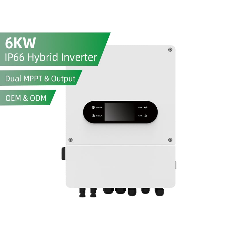 HYBRID SOLAR INVERTER 6KW AEP-6KP1-D5 Up to 125A Charging/Discharging Current Operating Voltage Rang 150~450V MPPT Tracking Efficiency ＞99% IP66 waterproof For home and commercial usage