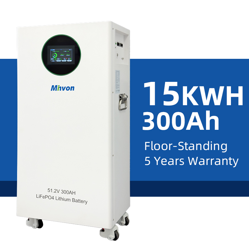 Large Capacity 15.36kWh Floor Mount LiFePO4 Battery 51.2V 300Ah With Smart BMS For Residential Solar System