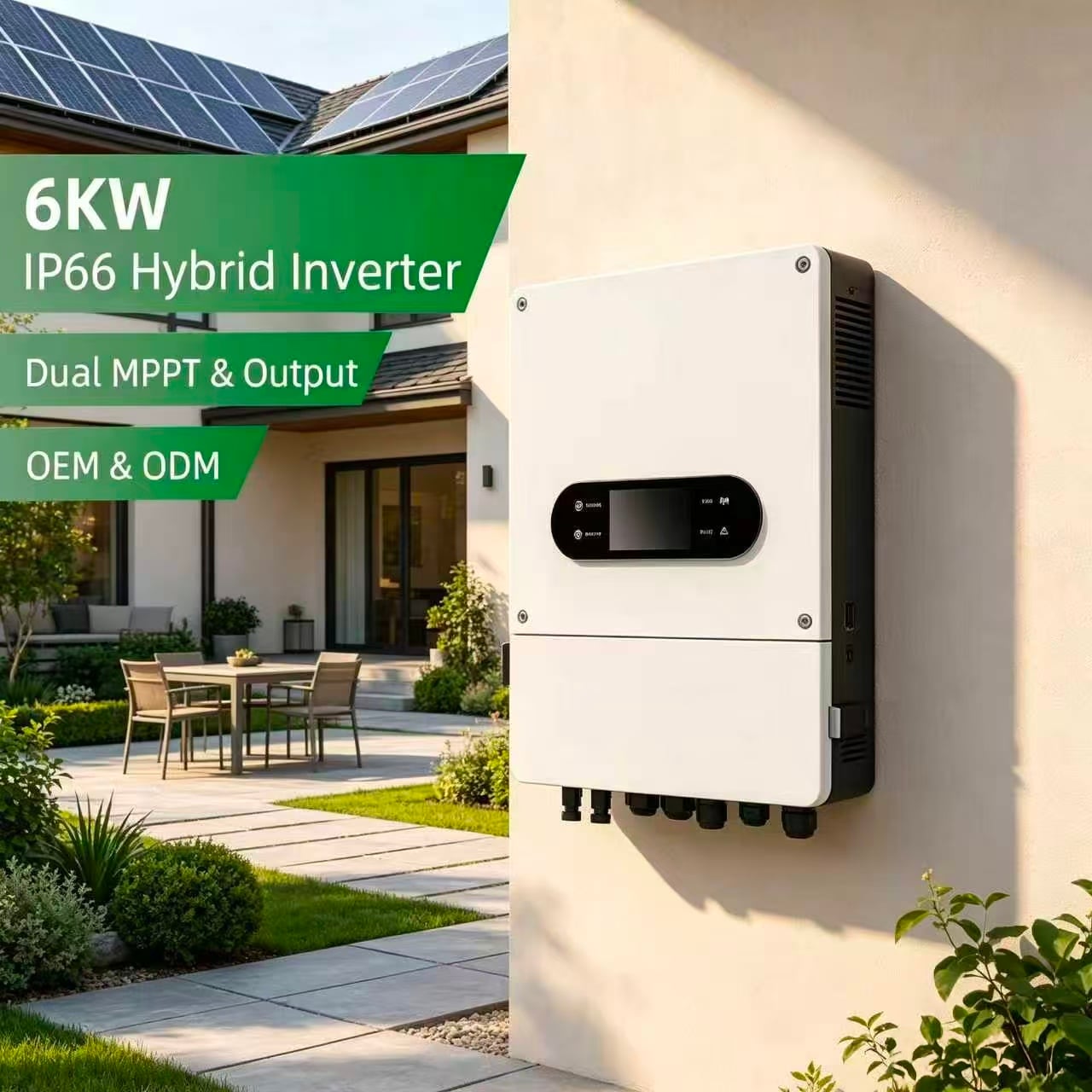 AEP-6KP1-D5 6kW Hybrid Off Grid Solar Inverter, IP66 Waterproof Dual MPPT Pure Sine Wave Solar Hybrid Inverter For Residential Backup Power
