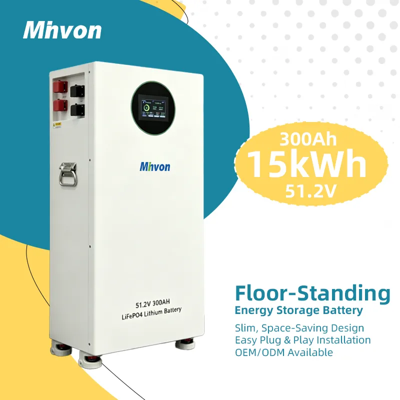 15.36kWh 51.2V 300Ah Floor LiFePO4 Battery Built-In Full Protection BMS 8000 Cycles Parallel 16 Units For Large Villa 48V Solar Storage System