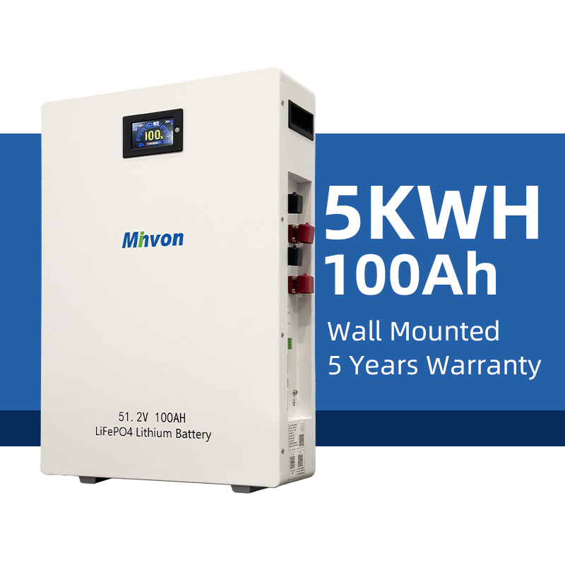 51.2V 100Ah 5.12kWh Wall Mount LiFePO4 Solar Battery, 48V Lithium Iron Phosphate Wall Storage Battery Compatible With Off Grid & Hybrid Solar Inverter For Home Small Solar System