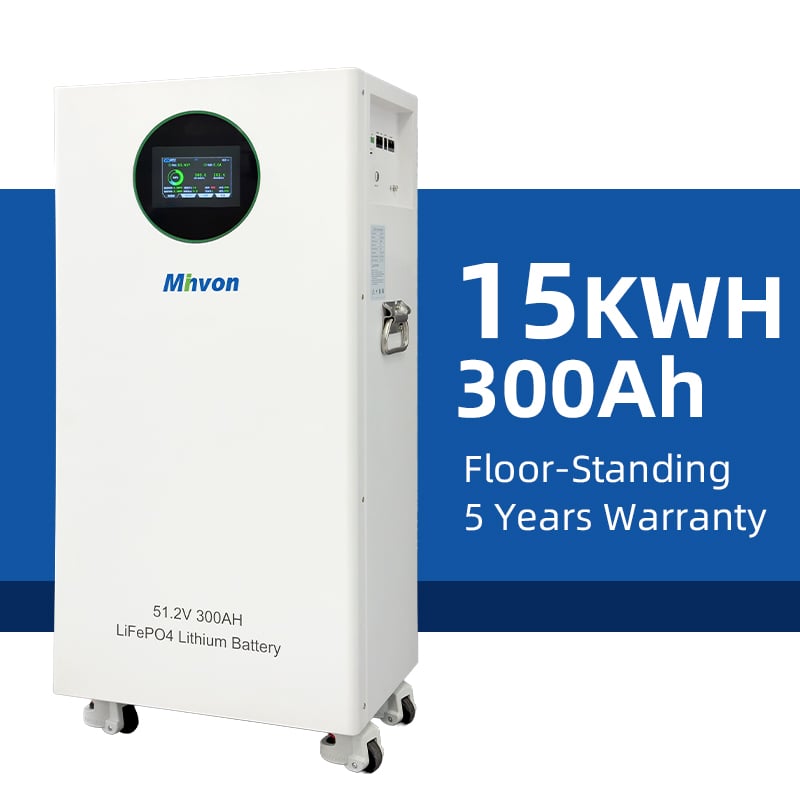 15.36kWh 51.2V 300Ah Floor Standing LiFePO4 Battery, 48V Solar Energy Storage Lithium Battery For Home Hybrid Off Grid Solar Inverter System
