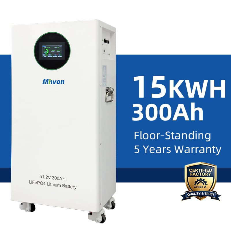 Mhvon 15.36kWh 51.2V Floor Mount Lithium Battery 5000 Cycles For Hybrid Inverter