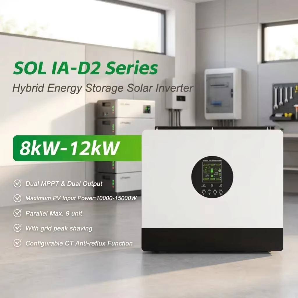 MINVON SOL IA‑D2 Hybrid Solar Inverter, Dual MPPT Pure Sine Wave On‑Off‑Grid Inverter for Residential Solar Battery Storage System