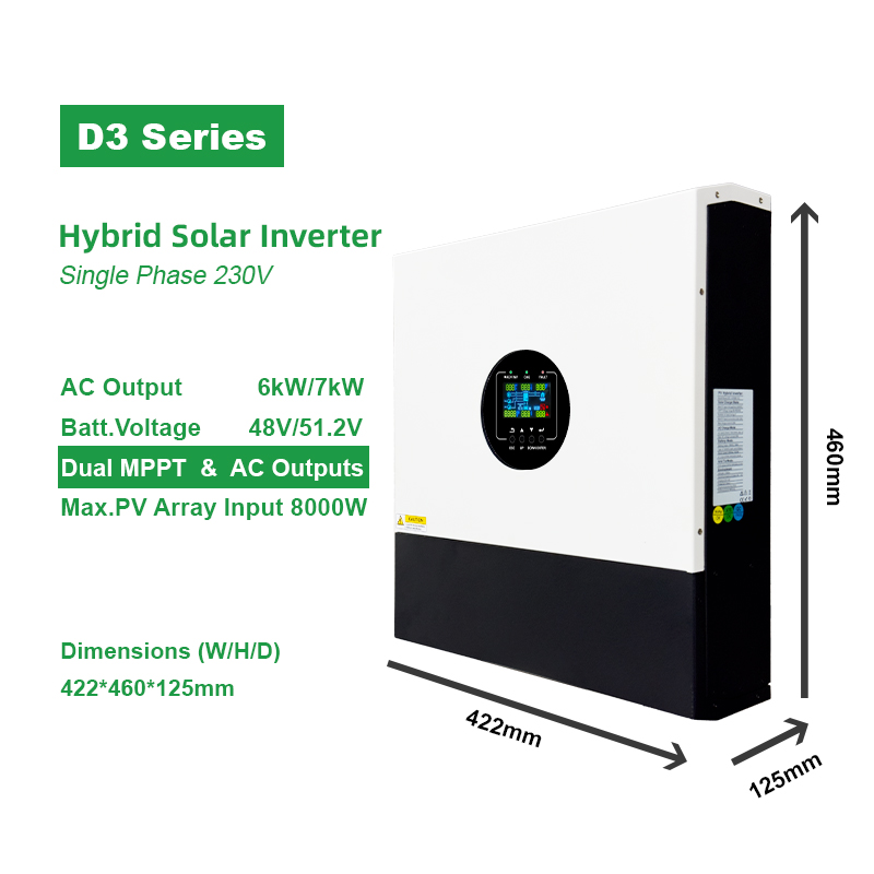 MINVON SOL IA-D3 Series 6KW 7KW 48V Hybrid Solar Inverter Dual MPPT 500VDC PV Input Grid-Tied Off-Grid Hybrid Inverter For Home Energy Storage System, Support Parallel Up To 9 Units