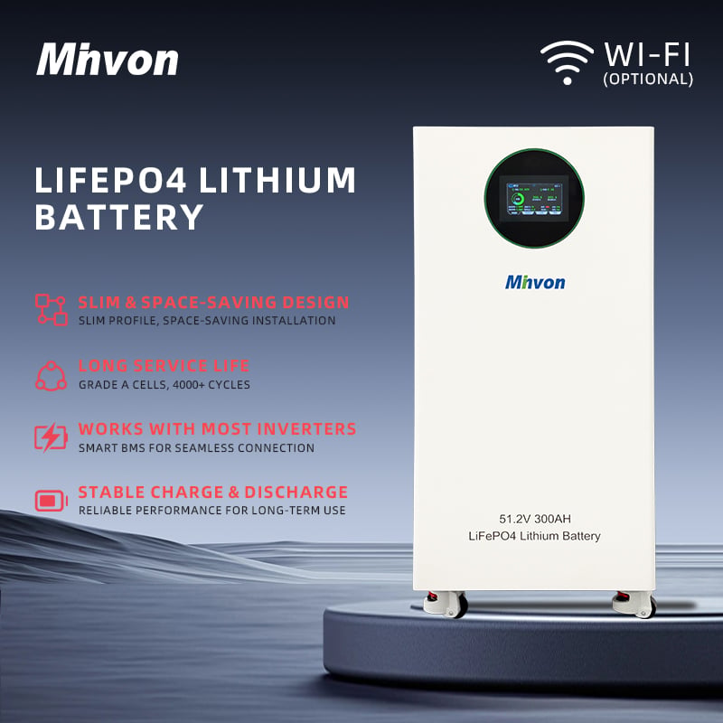 15.36kWh 51.2V LiFePO4 Battery Pack with Smart BMS, Floor-Standing, for Off-Grid & Hybrid Solar Systems