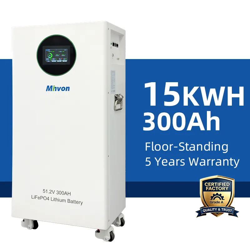 15.36kWh 51.2V 300Ah Floor LiFePO4 Battery Built-In Full Protection BMS 8000 Cycles Parallel 16 Units For Large Villa 48V Solar Storage System