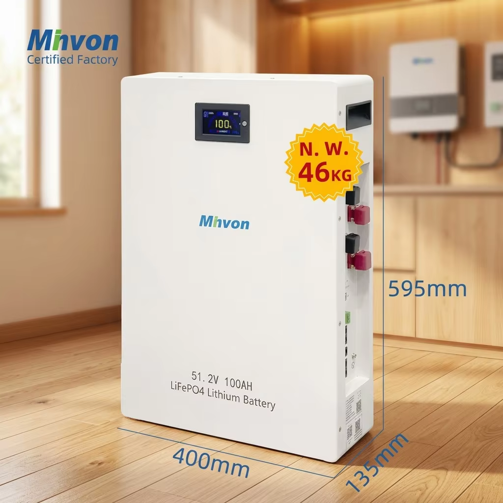 MINVON Wall‑Mount LiFePO4 Battery 51.2V 100Ah 5.12kWh | Home Solar Energy Storage Backup Battery for Grid Outage & RV Off‑Grid System