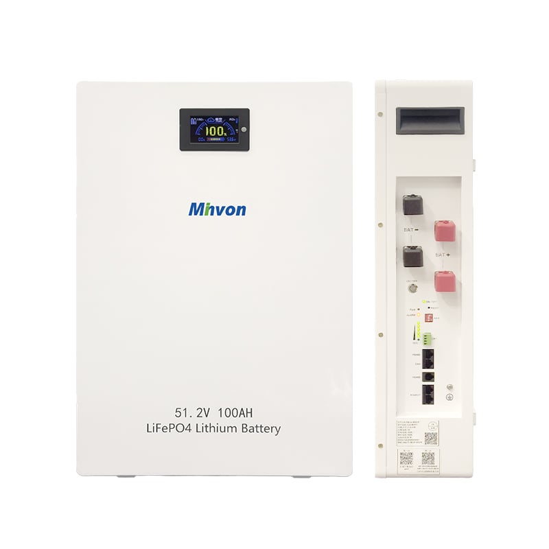 51.2V 100Ah 5.12kWh Wall Mount LiFePO4 Solar Battery, 48V Lithium Iron Phosphate Wall Storage Battery Compatible With Off Grid & Hybrid Solar Inverter For Home Small Solar System