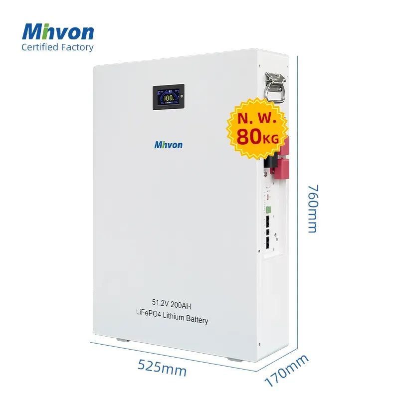 10.24kWh MINVON Wall Mount LiFePO4 Battery 51.2V 200Ah Grade A Cells, Residential Off-Grid Solar Storage Battery For Family Emergency Power Supply