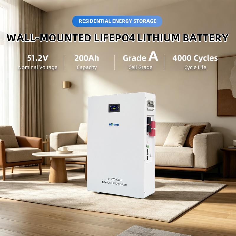 10.24kWh 51.2V 200Ah LiFePO4 Lithium Battery, Wall Mount Solar Energy Storage Battery With Smart BMS For Hybrid Off-Grid Solar Inverter Home Power System