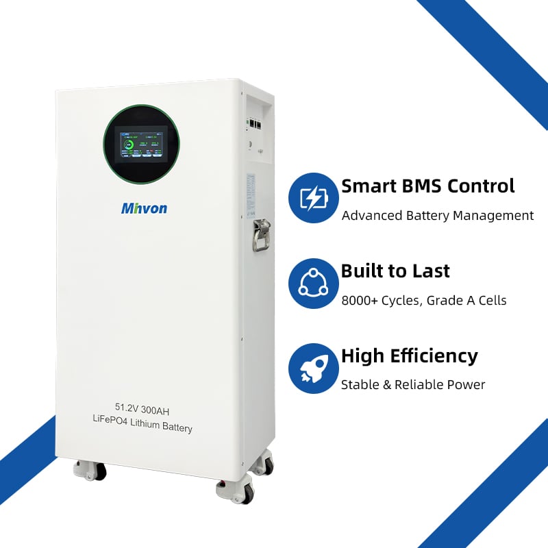 51.2V 300Ah 15.36kWh Lithium Iron Phosphate Battery, 8000+ Cycles Life, Residential Energy Storage
