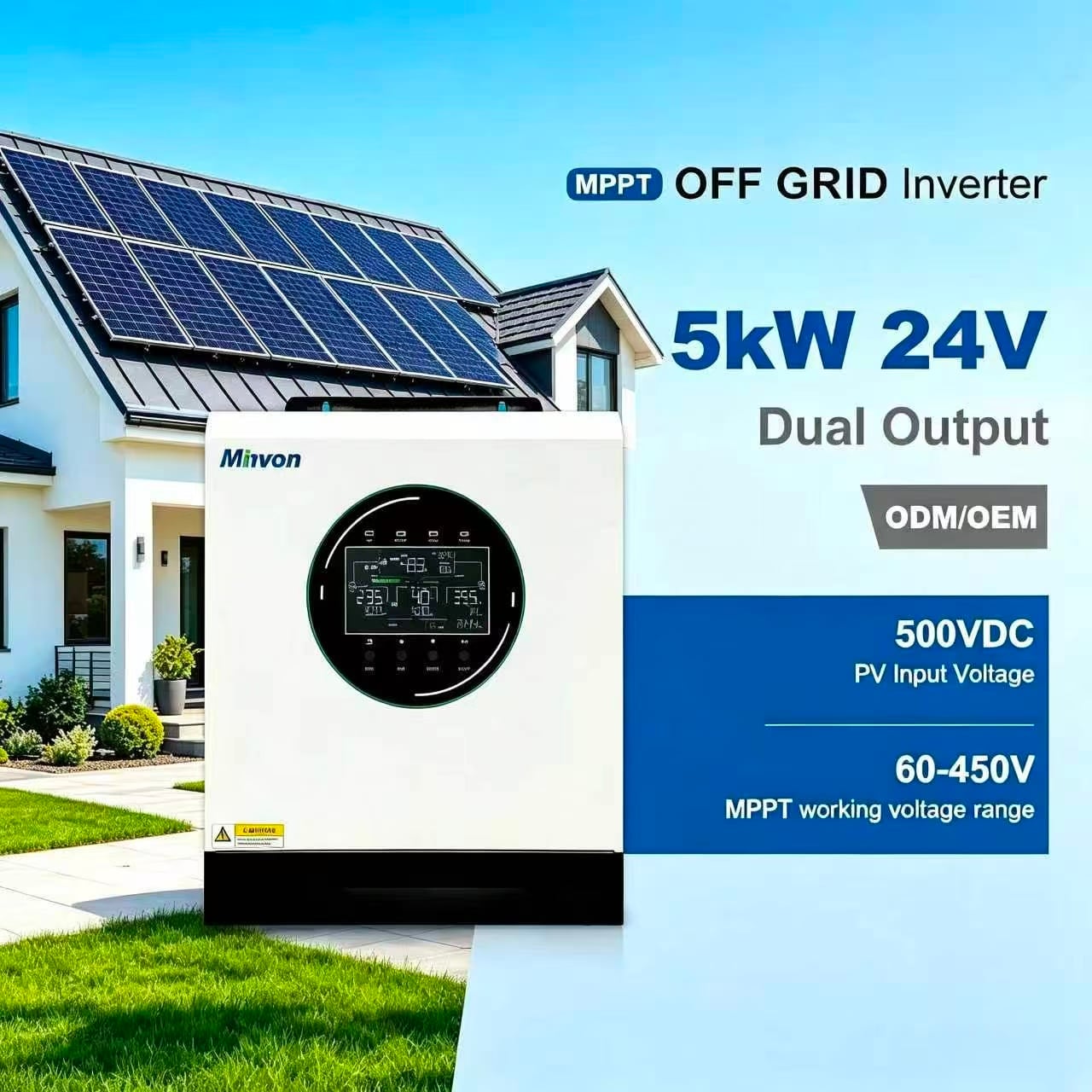5000W SOL IA-S5 Hybrid Off Grid Solar Inverter 230V AC Output, Integrated MPPT Solar Charge Controller, Max 500VDC PV Input, All-in-One Solar Power Inverter For Off-Grid Home Energy Supply