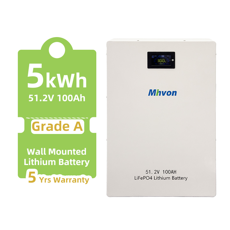 Wall Mounted 51.2V 100Ah 5.12kWh LiFePO4 Solar Battery MINVON Residential Energy Storage Lithium Battery With 5 Years Warranty