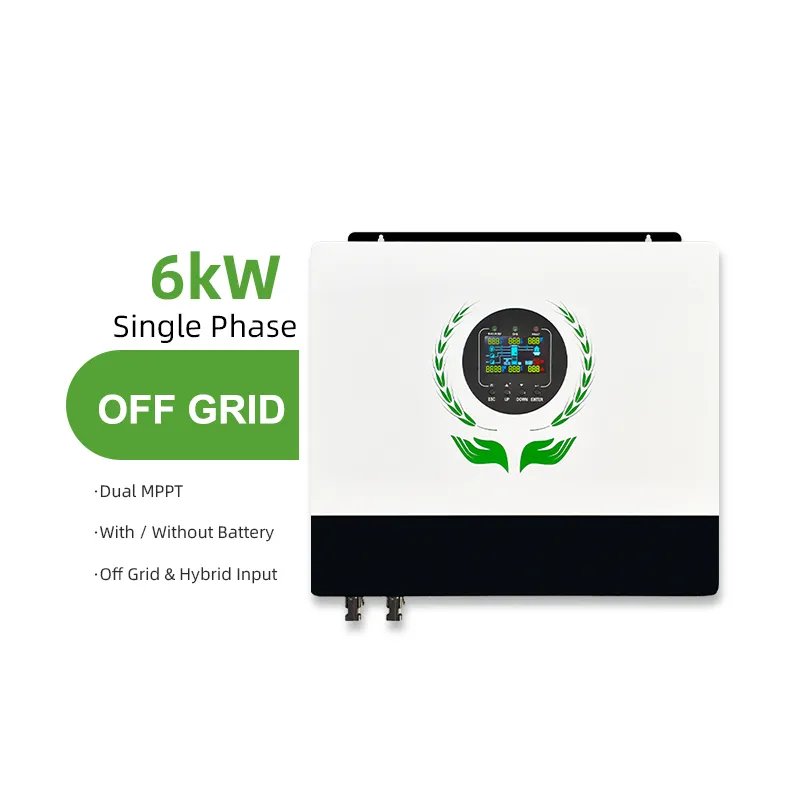 Hybrid Off-Grid Solar Inverter 6000W 48V, Dual MPPT Charge Controller, Pure Sine Wave Home Solar Backup Power