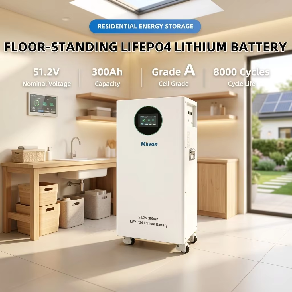 Tekerlekli LiFePO4 Güneş Pili Aküsü 48 V, 300 Ah, 15,36 kWh — Akıllı BMS, 6000+ Döngü, Şebeke Dışı ve Hibrit İnvertörlerle Uyumlu