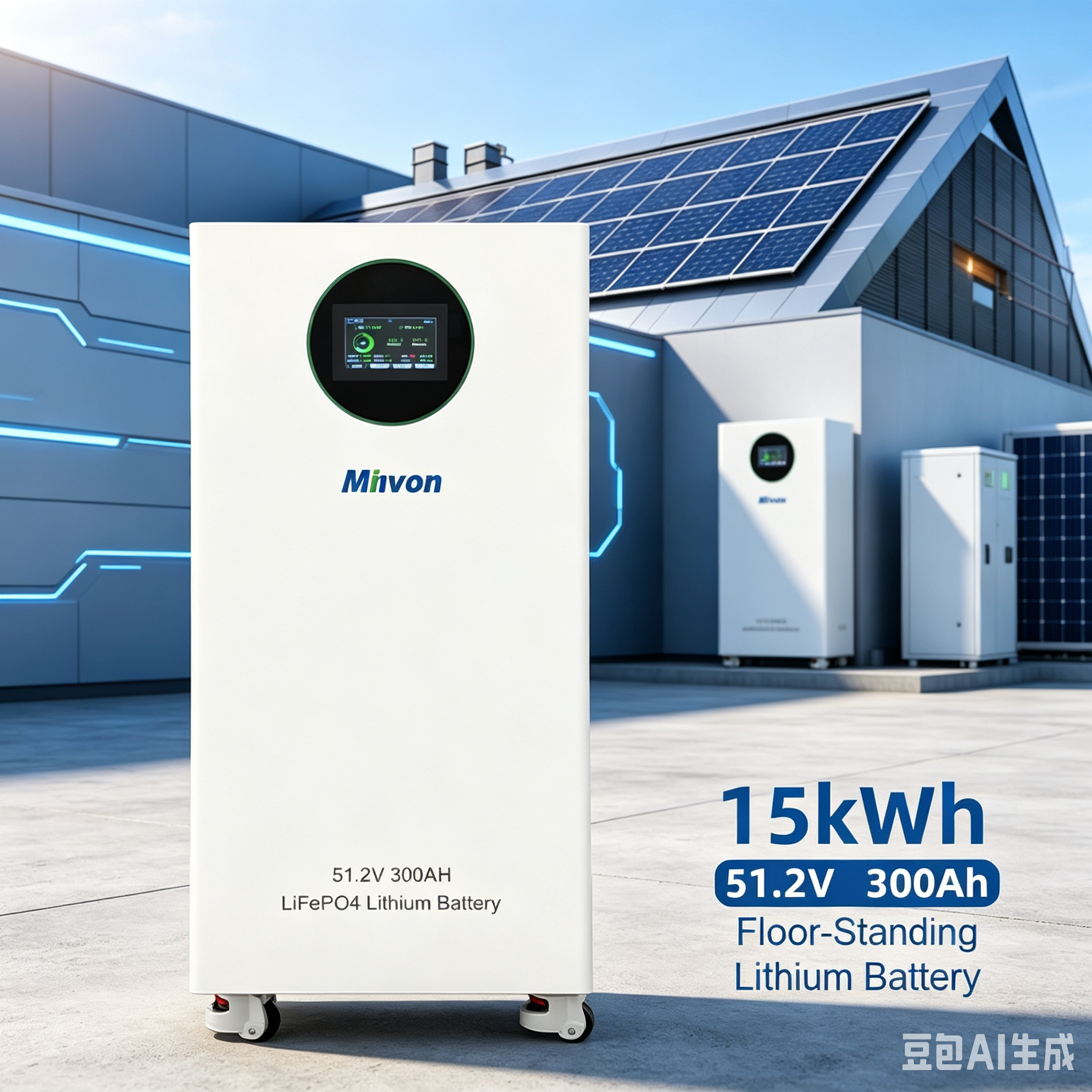 Large Capacity 15.36kWh Floor Standing LiFePO4 Battery 51.2V 300Ah, Home Solar Backup Power for Frequent Blackouts