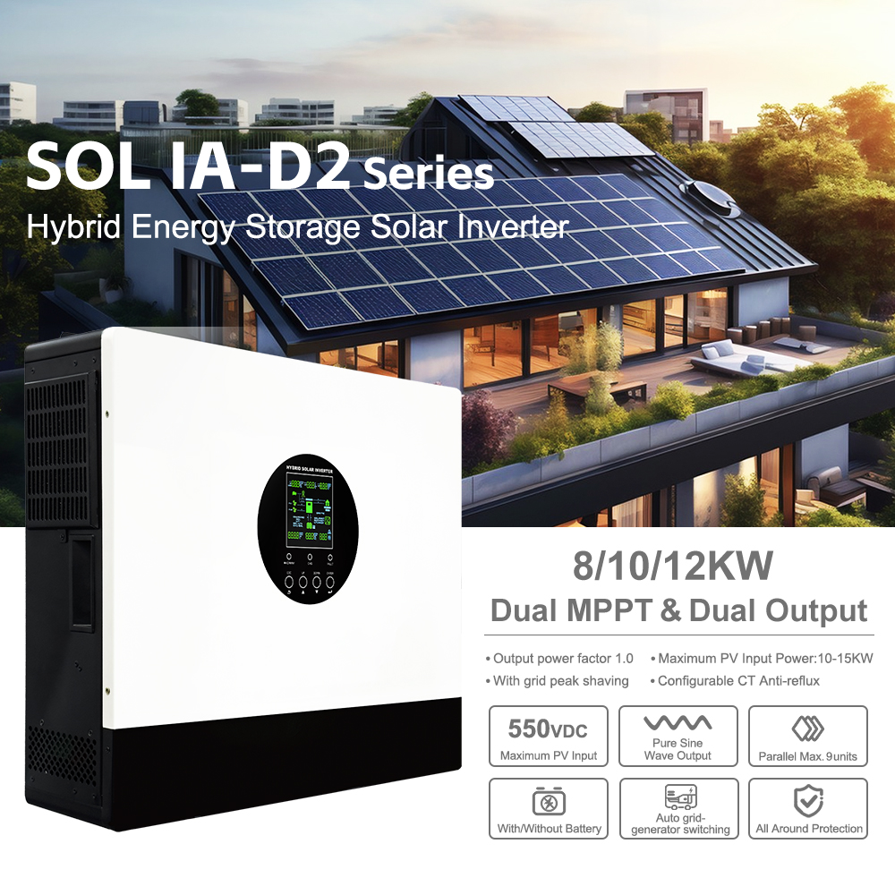SOL IA-D2 Series 48V Hybrid Solar Inverter 8000W 10000W 12000W Dual MPPT Grid-Tied Off-Grid Inverter 9 Units Parallel Up To 108kW Home Energy Storage Inverter