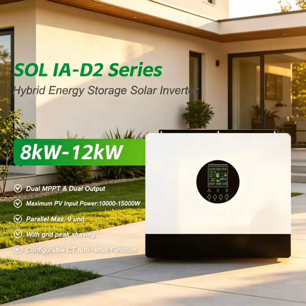 MINVON SOL IA-D2 Series Hybrid Solar Inverter Reliable Residential Use Pure Sine Wave Dual MPPT Off-Grid On-Grid Hybrid Inverter for Home Solar Energy Storage System