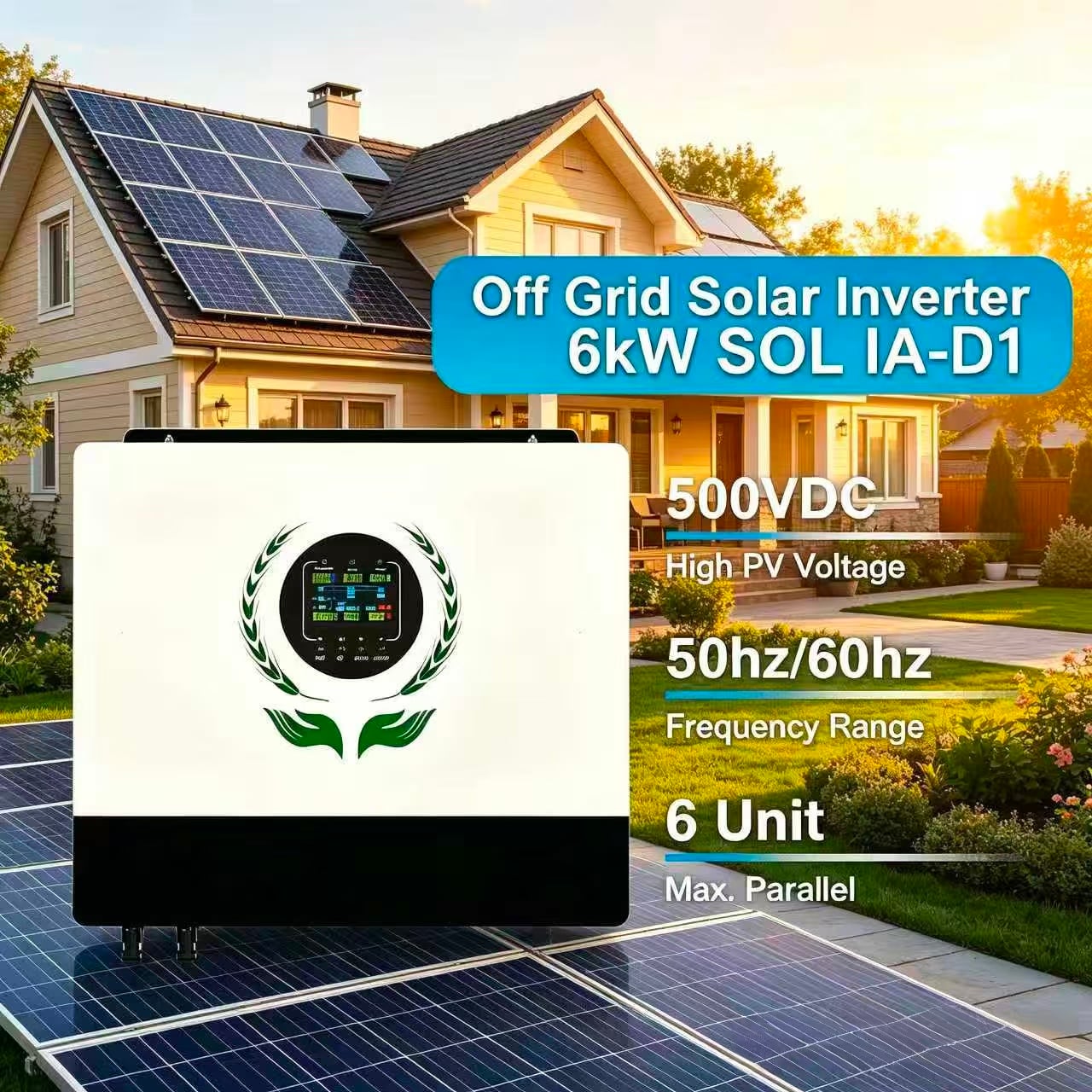 48V 6000VA Hybrid Solar Inverter Pure Sine Wave Off Grid 6kW PV Inverter with MPPT Solar Charge Controller for Household Energy Storage