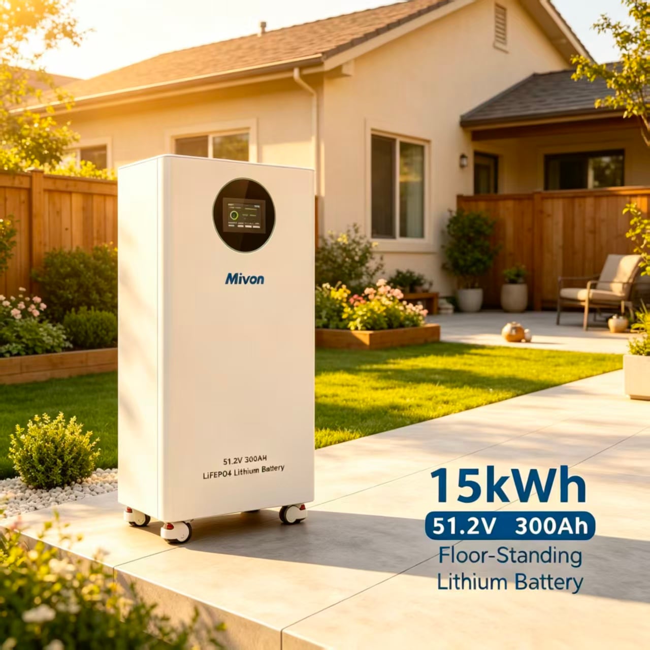 MINVON 15kWh Floor Mount LiFePO4 Battery, 51.2V 300Ah Lithium Iron Phosphate Battery, Home Solar Energy Storage Battery for Villa Backup Power