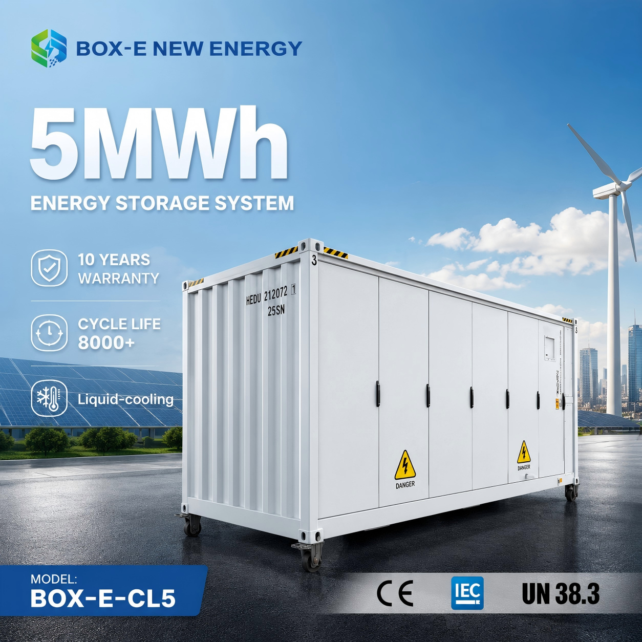 conteneur ESS solaire au lithium de 5 MWh, avec refroidissement liquide, pour le stockage d’énergie renouvelable