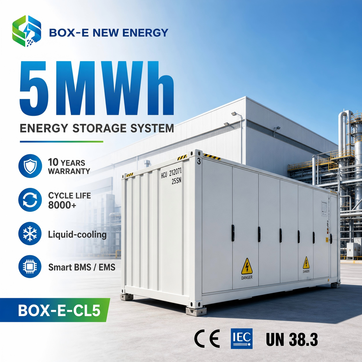 conteneur industriel et commercial BESS de 5 MWh, 20 pi., pour stockage d’énergie solaire, lissage des pics de charge et extension de puissance