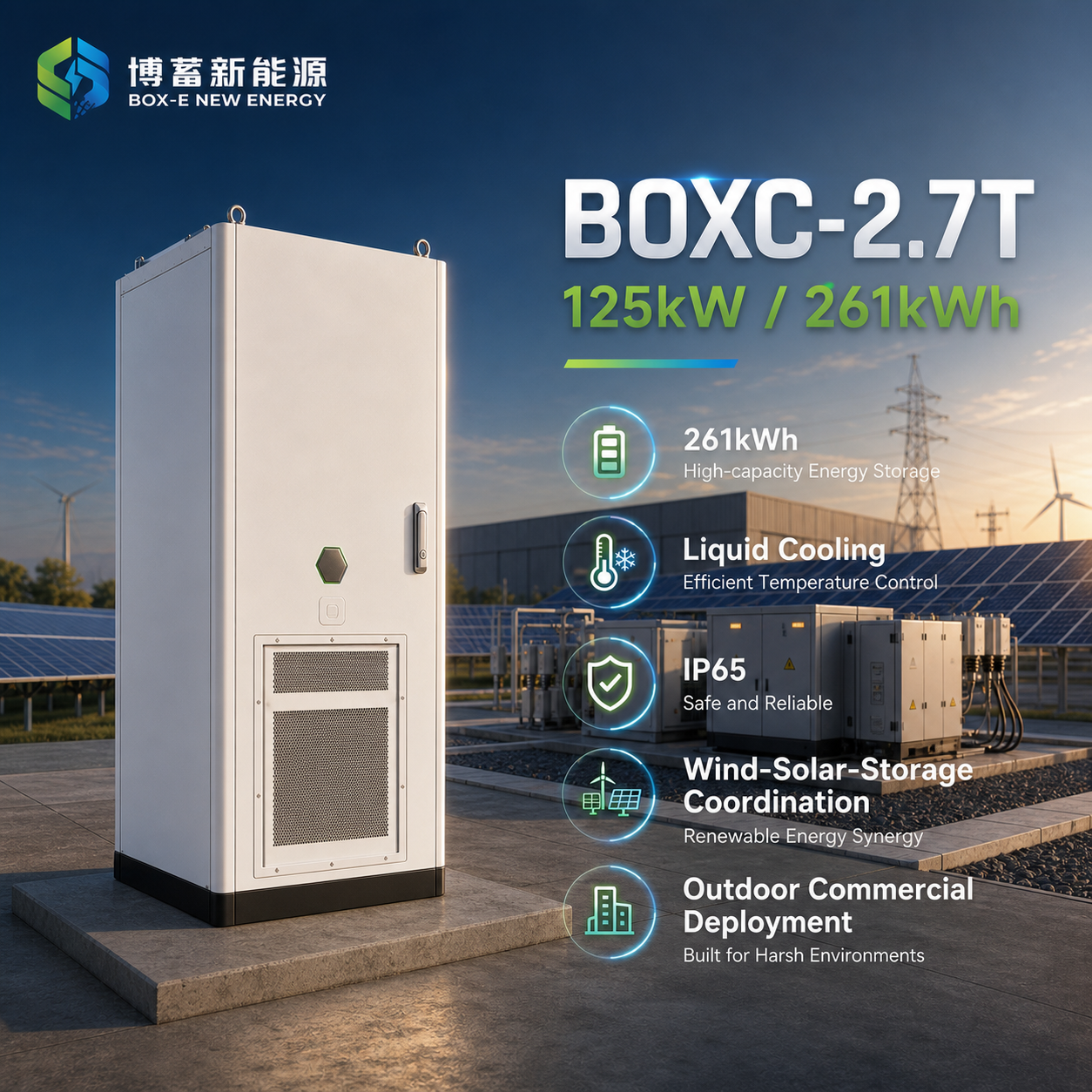 261kWh 125kW LiFePO4 Liquid Cooling IP55 Hybrid Energy Storage Cabinet CAN/RS485 Smart BMS