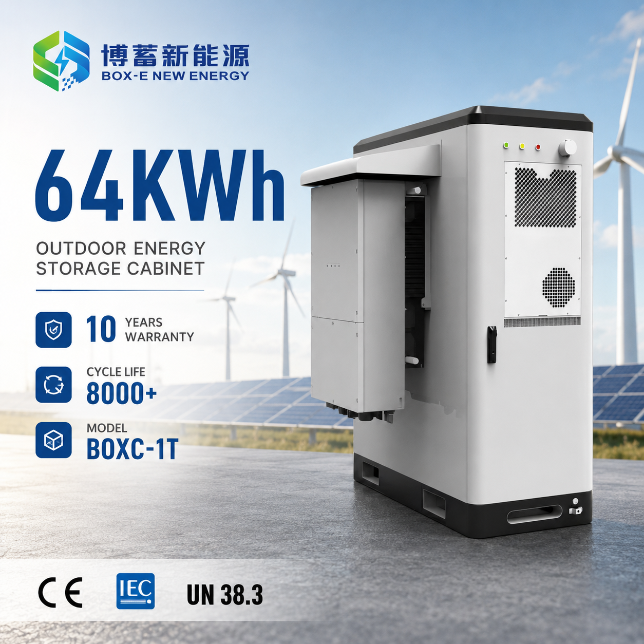 LiFePO4 Lithium Ion Battery Energy Storage Cabinet On/Off/Hybrid Grid 64KWh IP54