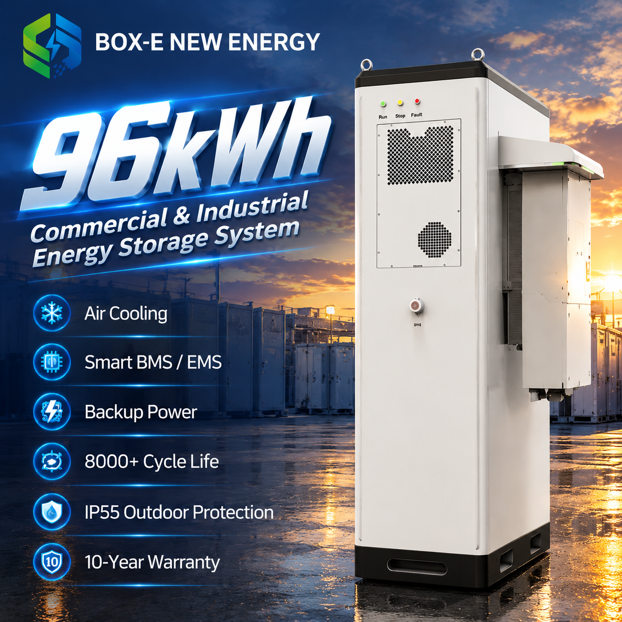ESS solaire haute tension de 96 kWh, armoire de stockage DC industrielle et commerciale avec batterie LiFePO4