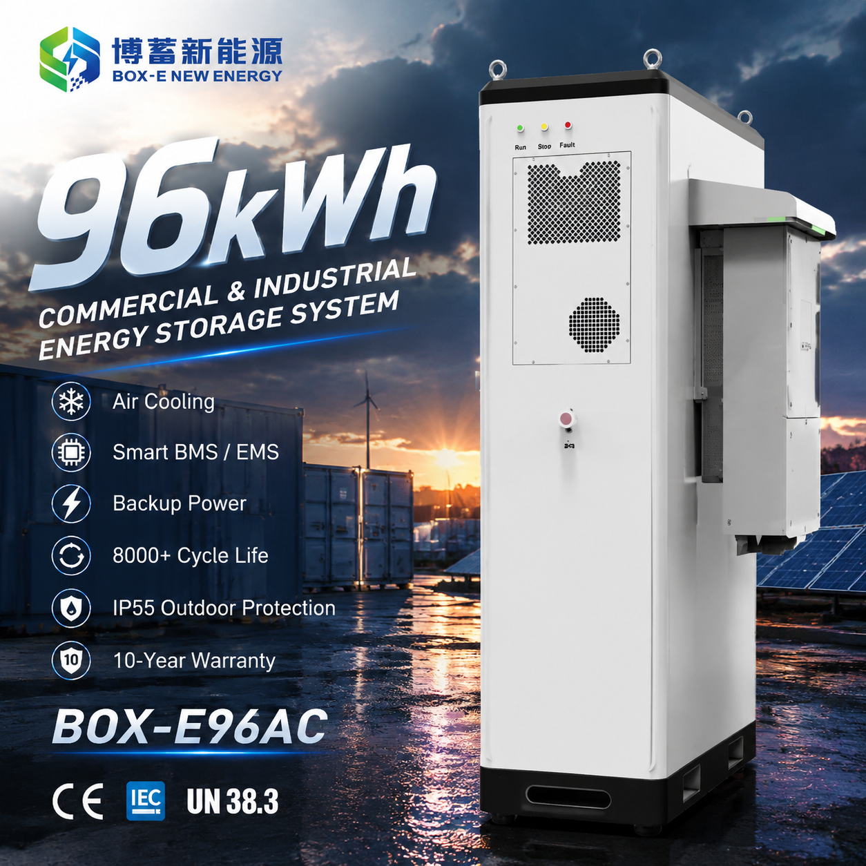 Armoire extérieure ESS tout-en-un avec batterie lithium de 96 kWh, système de stockage d'énergie