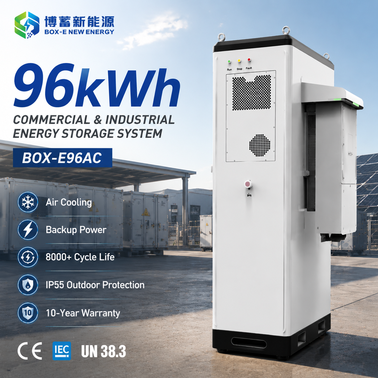 Sistema de almacenamiento de energía en gabinete exterior, inversor híbrido de 96 kWh y batería de ion-litio con refrigeración por aire