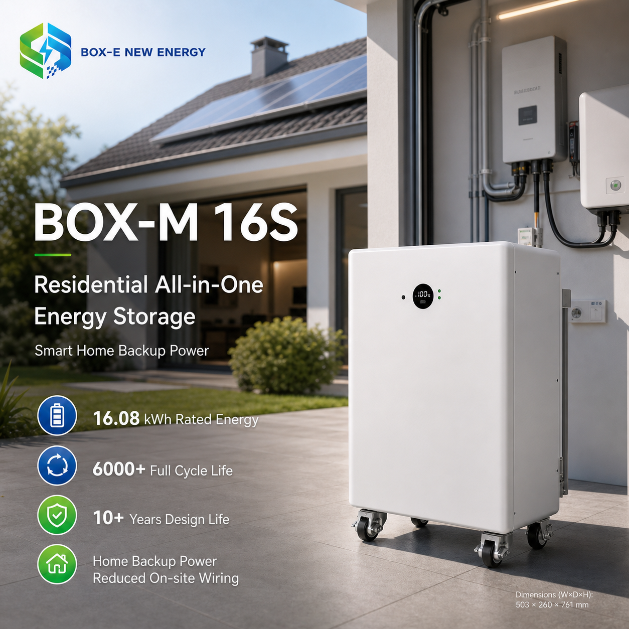 batería de almacenamiento de energía para el hogar de 16 kWh LiFePO4, de pie en el suelo, 6000 ciclos, energía de respaldo solar fuera de la red