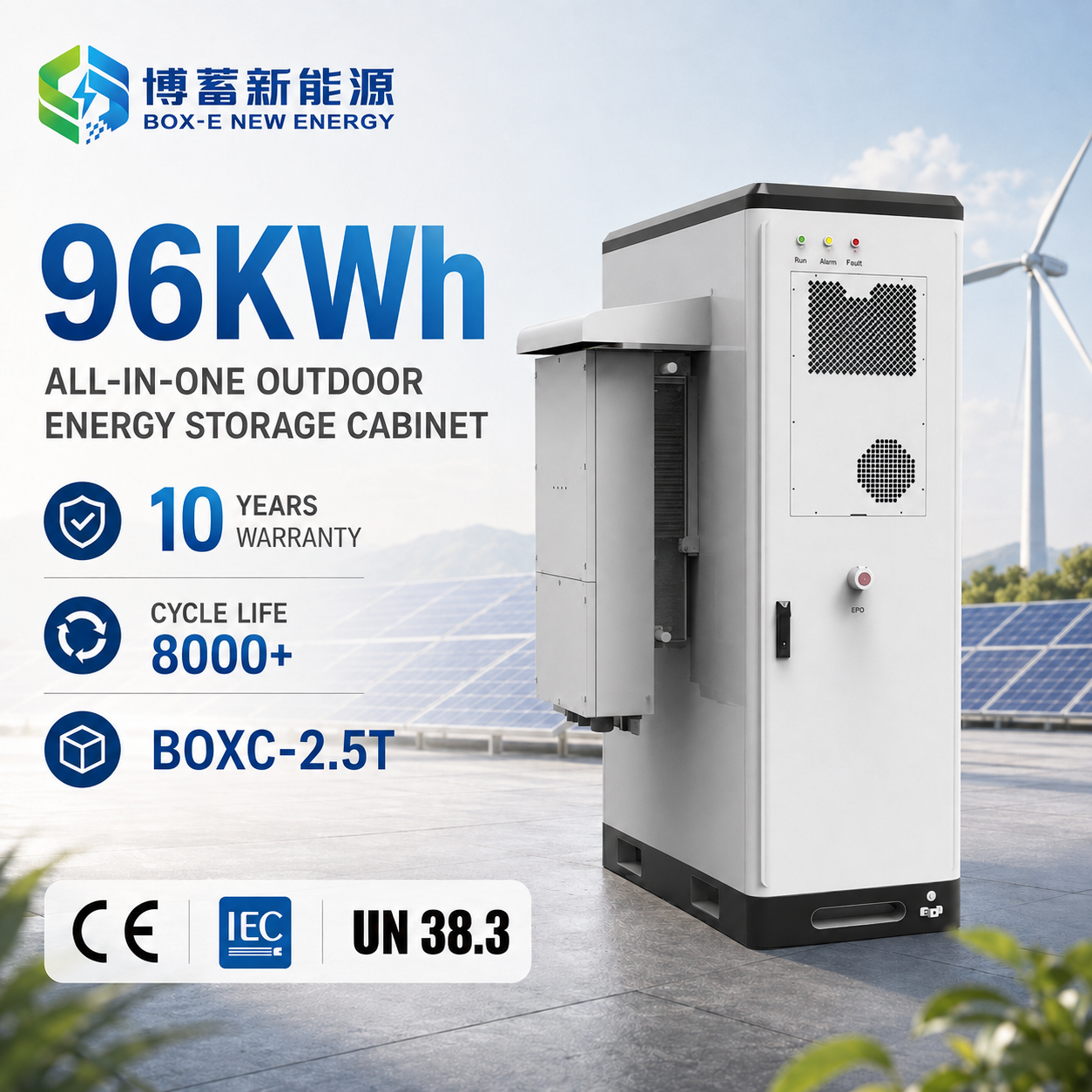 Batterie LiFePO4 de 96 kWh pour armoire de stockage d’énergie industrielle et commerciale, système solaire haute tension